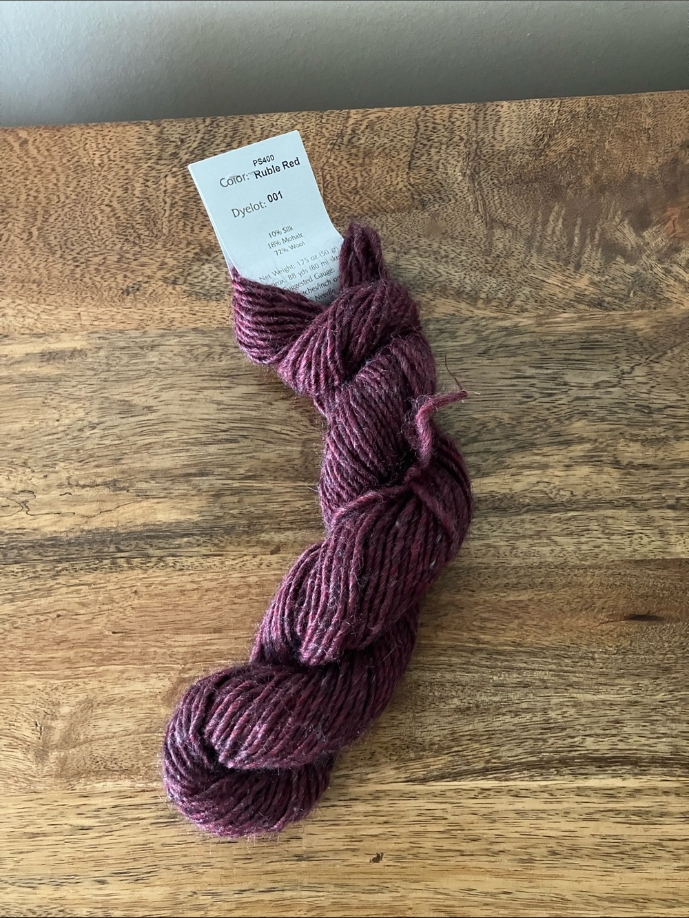 Prairie Silks Ruble Red Wool Mohair Silk Yarn Skein Brown Sheep USA